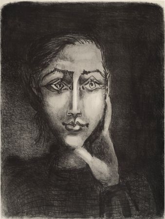 Lithographie Picasso - Françoise sur fond gris