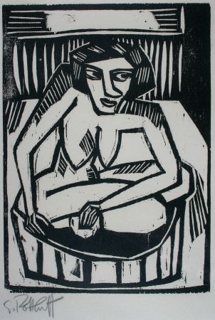 Gravure Sur Bois Schmidt-Rottluff - Frau in der Wanne (Woman in Bath)