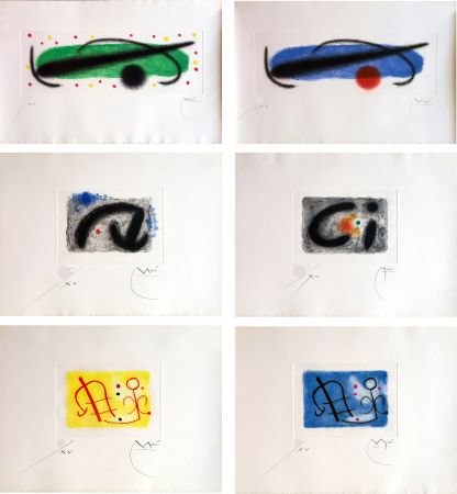Gravure Miró - FUSÉES. LA SUITE COMPLÈTE DES 15 AQUATINTES SIGNÉES (BRODER 1959).