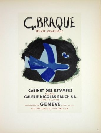 Lithographie Braque - G. Braque  Oeuvres Graphiques Nicolas Rauch  Genéve  1958