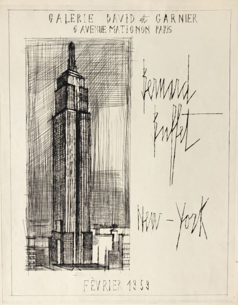 Gravure Buffet - Galerie David et Garnier - 6 Avenue Matignon Paris (Empire State Building)