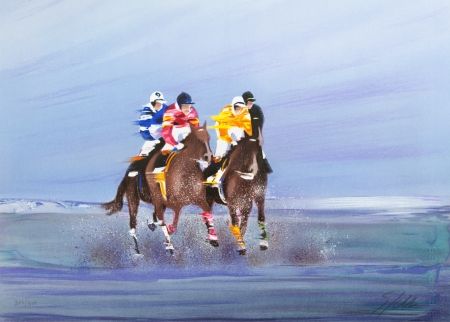 Lithographie Spahn - Galop sur la plage