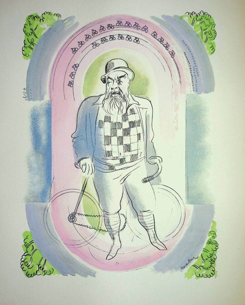Lithographie Uzelac - Gentleman à Vélo
