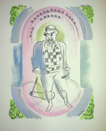 Lithographie Uzelac - Gentleman à Vélo