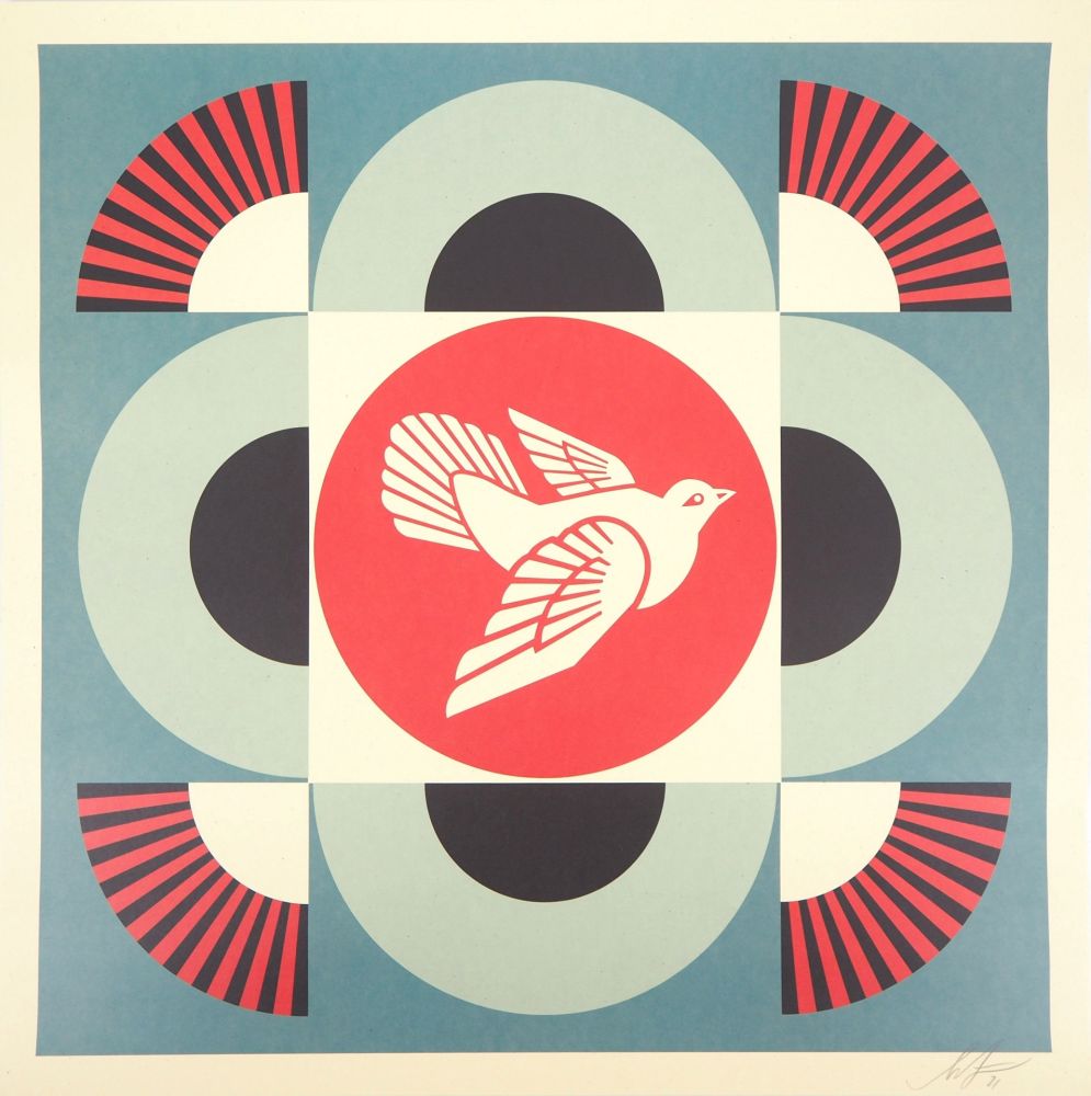 Sérigraphie Fairey - Geometric Dove - Blue