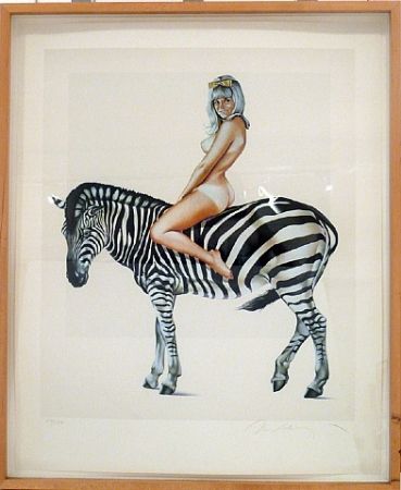 Lithographie Ramos - Girl on A Zebra