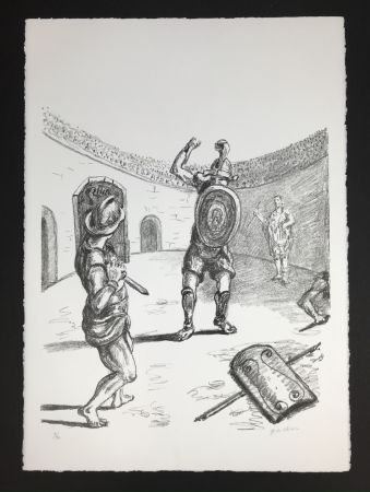 Lithographie De Chirico - Gladiatori nell'arena