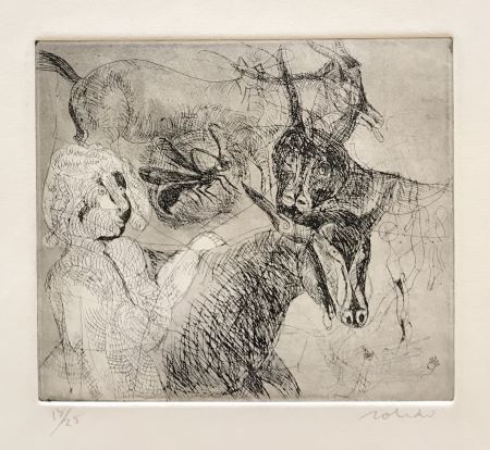 Gravure Toledo - Goats with Woman