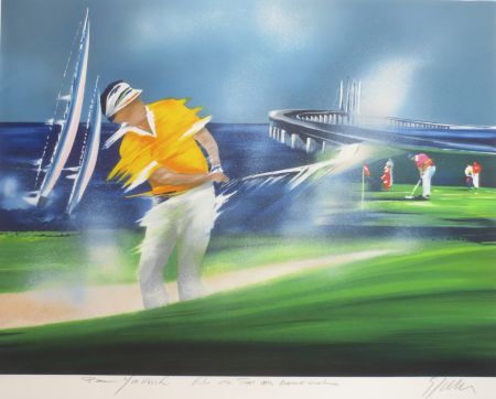 Lithographie Spahn - Golfeur jaune