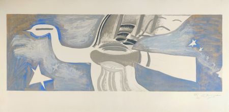 Lithographie Braque - Grand oiseau bleu 