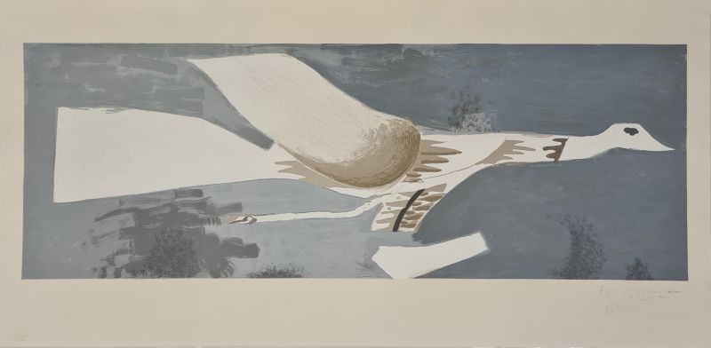 Lithographie Braque - Grand oiseau gris 