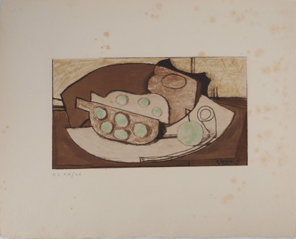 Lithographie Braque - Grenade et pipe