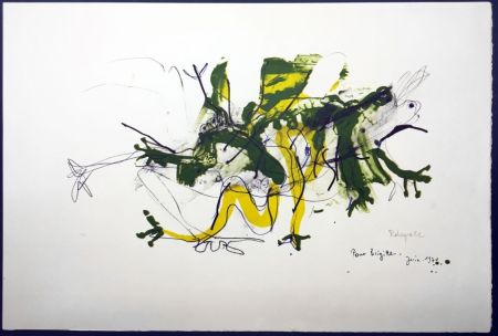 Lithographie Rebeyrolle - GRENOUILLES. Lithographie signéeet dédicacée (1970).