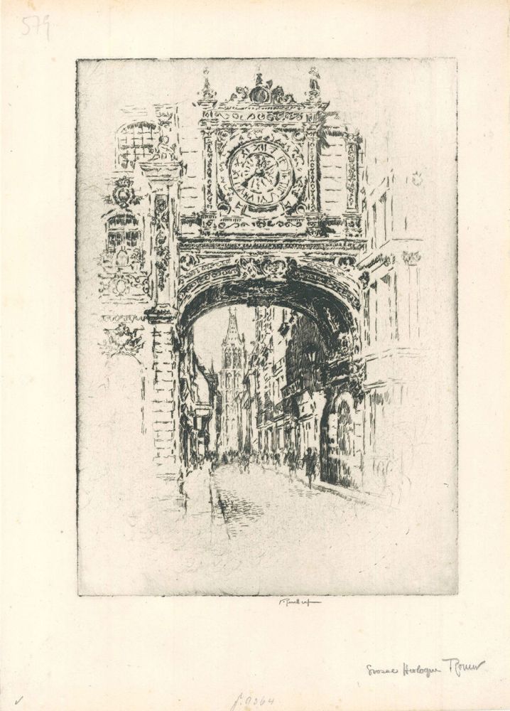 Gravure Pennell - Grosse horloge, Rouen