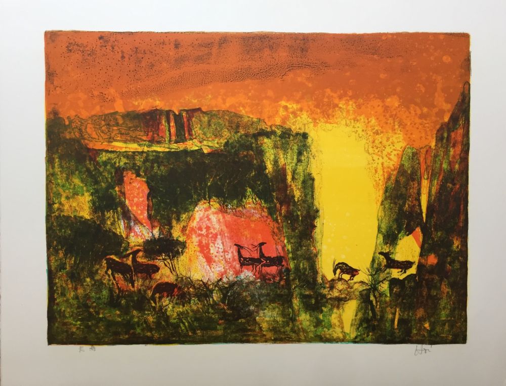 Lithographie Lebadang - Grotte aux biches