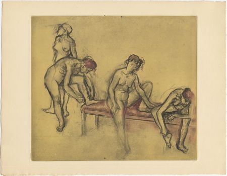 Eau-Forte Et Aquatinte Degas - Groupe de danseuses (étude du nus et mouvements. 1897)
