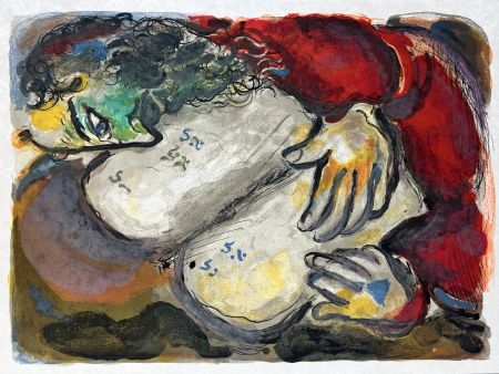 Lithographie Chagall -  He wrote in the Tables the wordes of the covenant, even the Ten Commandments