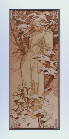 Lithographie Mucha - Hiver, 1897 - Framed!