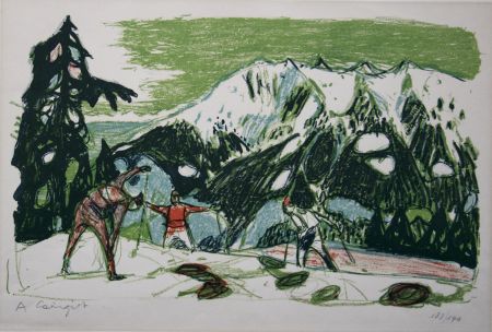 Lithographie Carigiet - Hiver aux Grisons