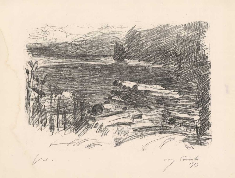 Lithographie Corinth - Holzplatz am Walchensee 