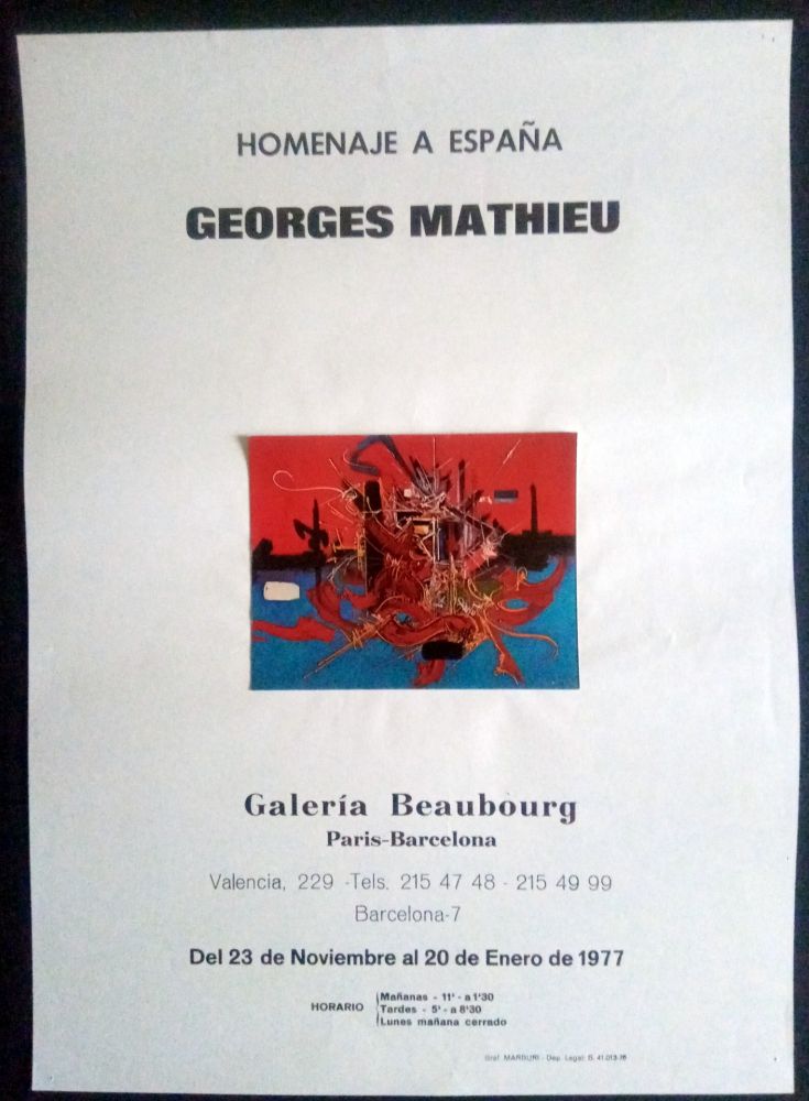 Affiche Mathieu - Homenaje a España - Galeria Beaubourg Paris - Barcelona 1977