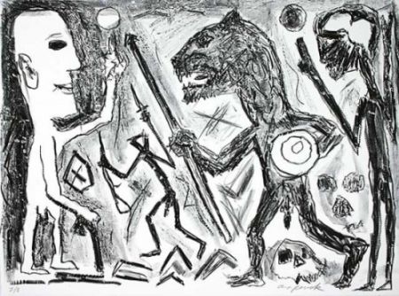 Lithographie Penck - Homer u. Aristoteles, 1 Blatt