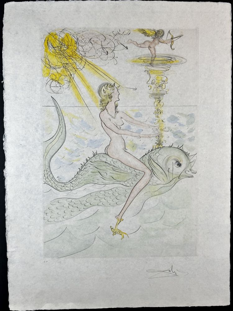 Gravure Dali - Hommage a Albrecht Durer Sirene au Dauphin