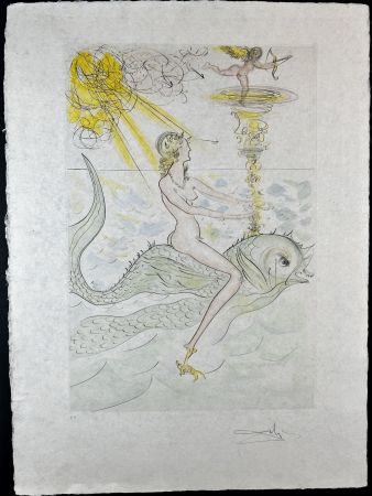 Gravure Dali - Hommage a Albrecht Durer Sirene au Dauphin