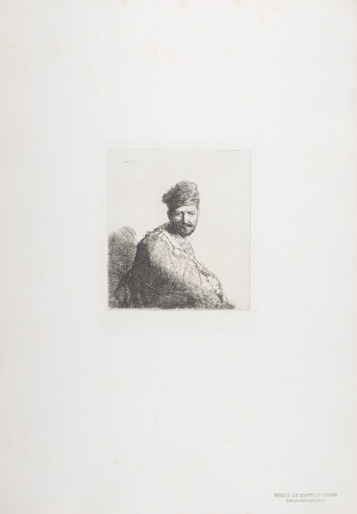 Héliogravure Rembrandt - Homme au manteau brode