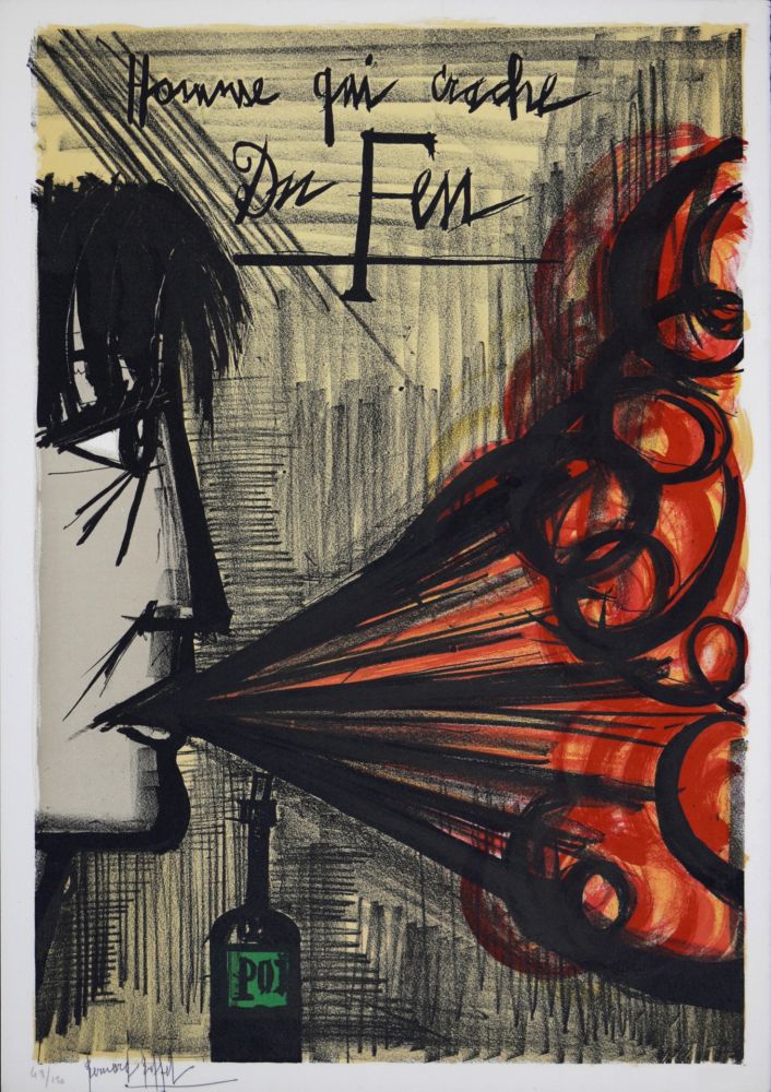 Lithographie Buffet - Homme qui crache du feu, 1968 - Hand-signed!