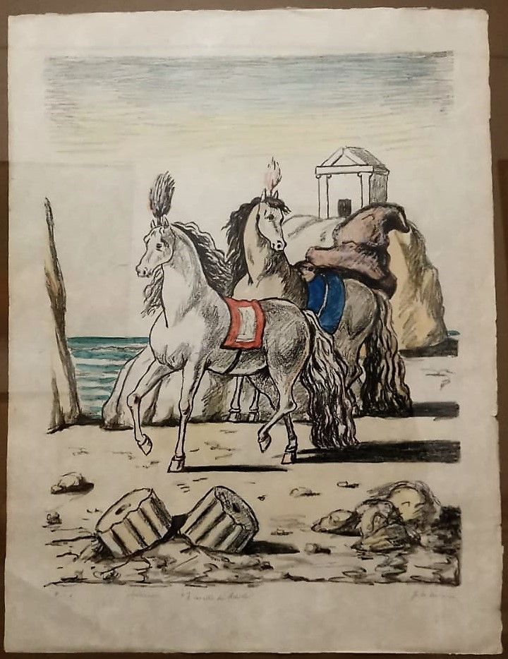 Lithographie De Chirico - I cavalli di Achille.