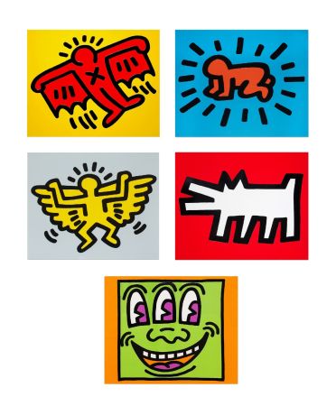 Sérigraphie Haring - ICONS (COLOR) (Complete Set of 5), 1990