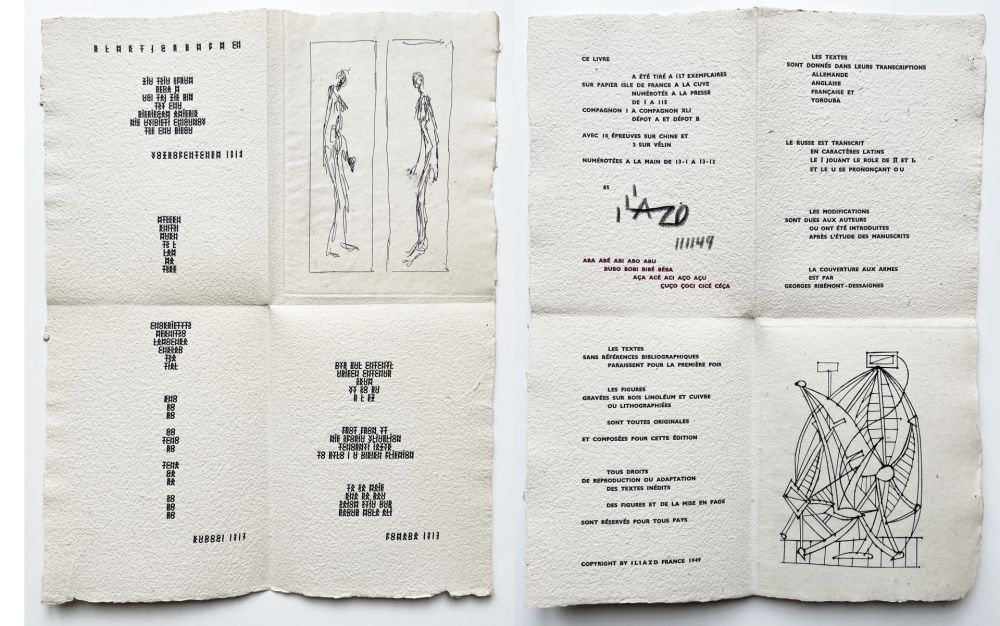 Livre Illustré Giacometti - ILIAZD (Ilia Zdanevitch, dit.)‎ ‎POÉSIE DE MOTS INCONNUS.‎ Gravures de Giacometti, Picasso, Matisse, Braque, Miro, Léger, Chagall, etc. (1949)