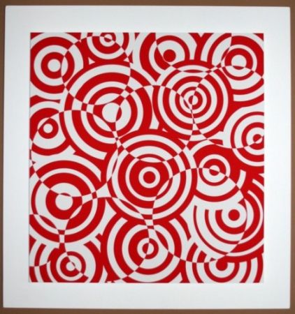 Gravure Sur Bois Asis - Interferences cercles rouge et blanc