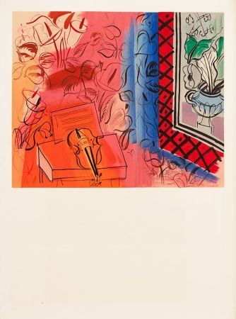 Lithographie Dufy - INTÉRIEUR AU VIOLON ROUGE (Musée National D'Art Moderne 1953)