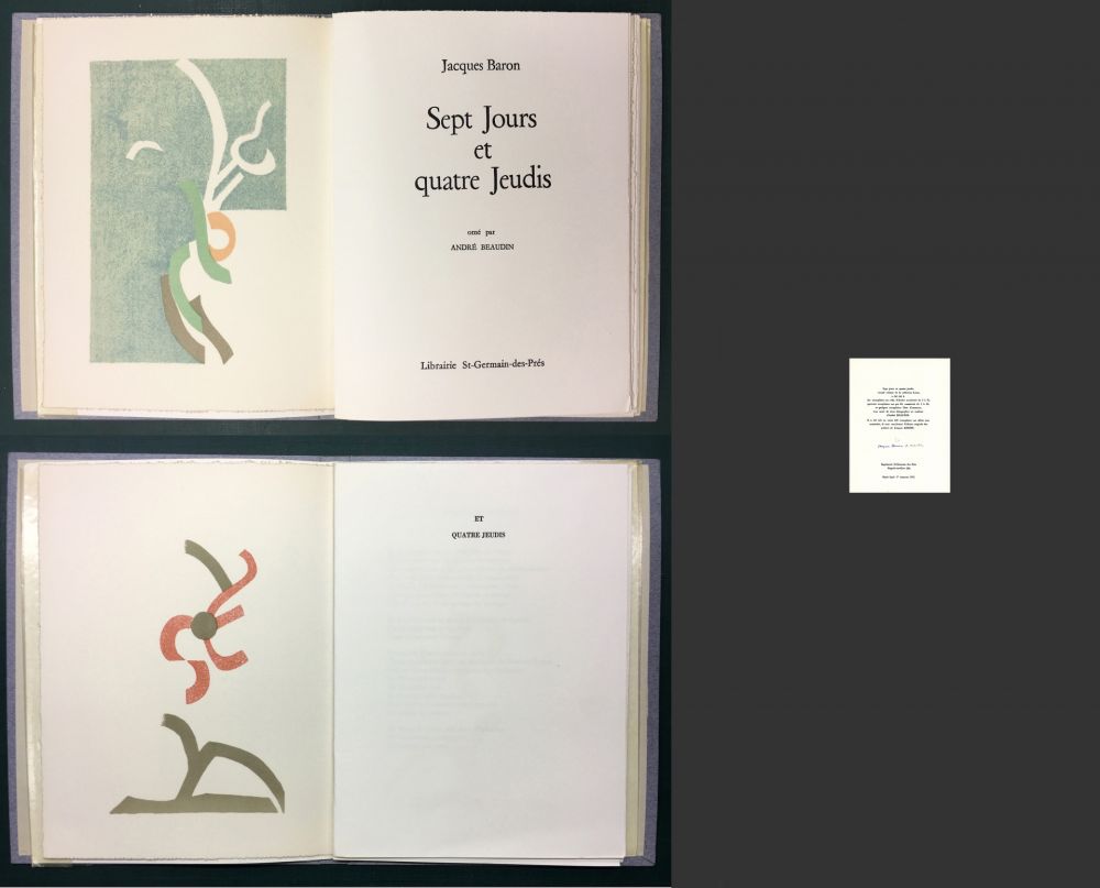 Livre Illustré Beaudin - Jacques Baron : SEPT JOURS ET QUATRE JEUDIS. 2 lithographies originales en couleurs.