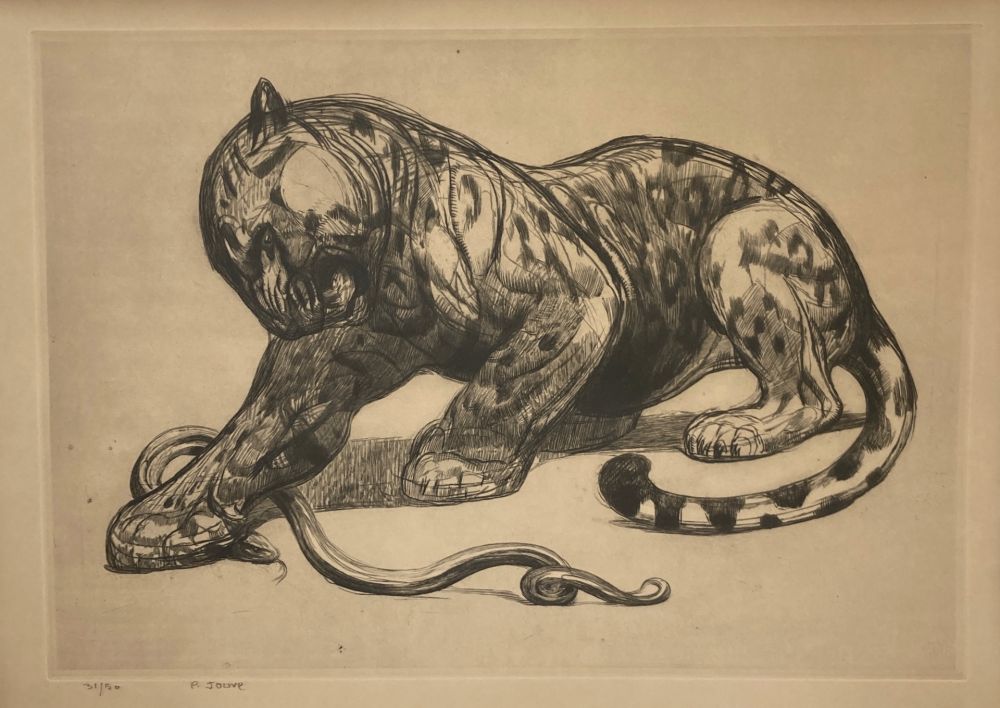 Gravure Jouve - Jaguar et serpent