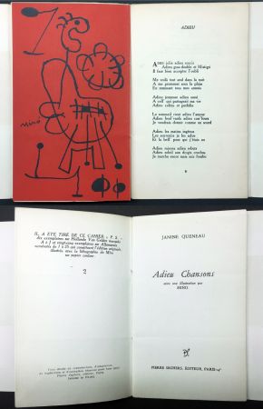 Livre Illustré Miró - Janine Queneau : ADIEU CHANSONS. Avec une illustration par Miro (1951).