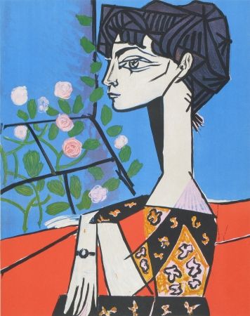 Lithographie Picasso - Jaqueline avec Fleurs