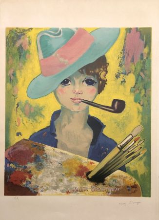 Lithographie Van Dongen - Jean Marie avec un chapeau et une pipe