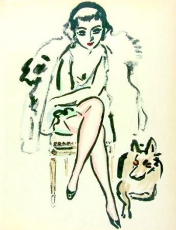 Pochoir Van Dongen - Jeune femme au chien