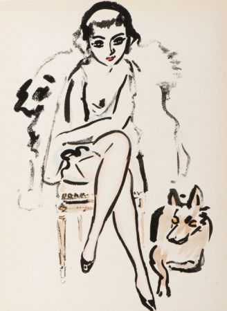 Pochoir Van Dongen - Jeune femme au chien