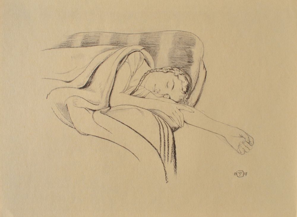 Gravure Sauer - Jeune femme dormant