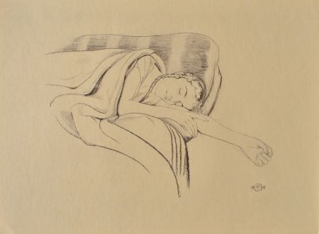 Gravure Sauer - Jeune femme dormant