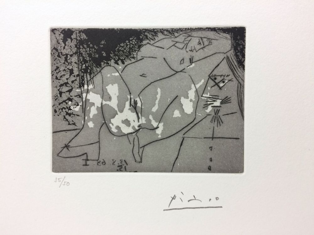Gravure Picasso - Jeune femme et « mousquetaire ». Aquatinte. 1968. 