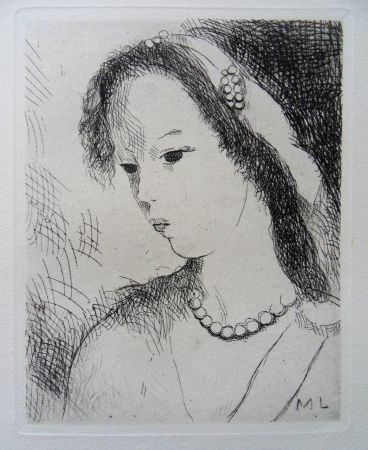 Gravure Laurencin - Jeune fille au collier de perles