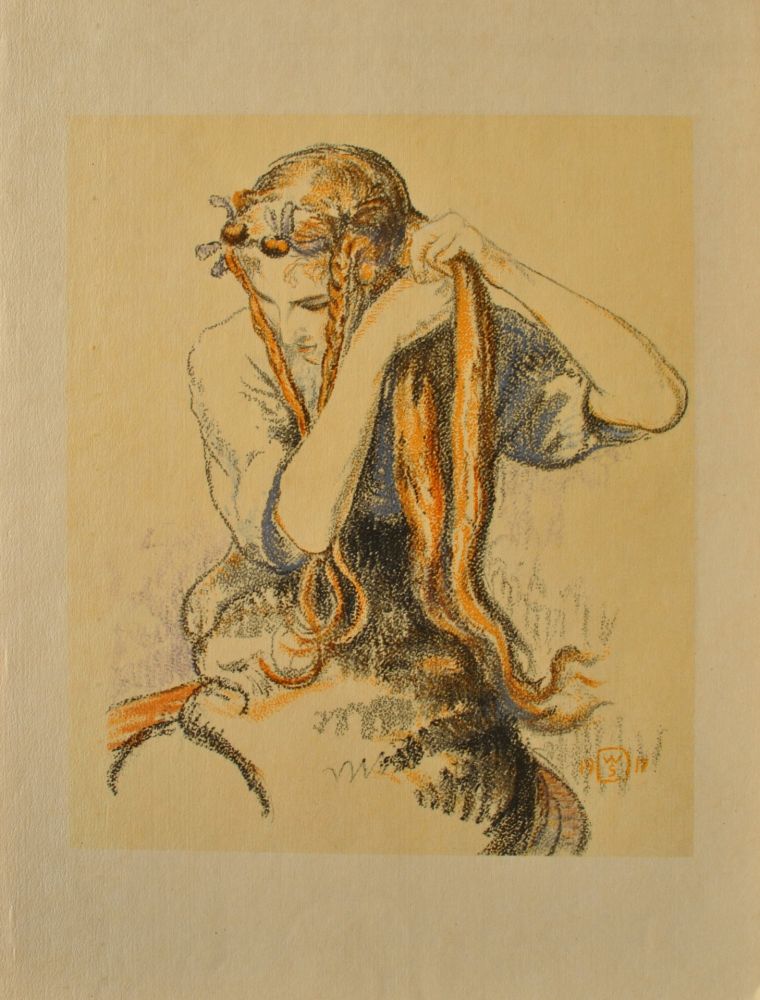 Gravure Sauer - Jeune fille aux tresses