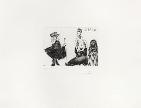 Gravure Picasso - Jeune fille, Célestine, client et petit maître