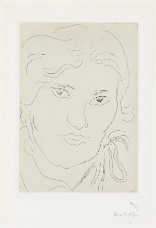 Gravure Matisse - Jeune fille de face, flot de ruban sur l'épaule gauche