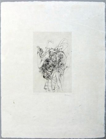 Gravure Bellmer - Jeune fille à la bicyclette, signée (1970)